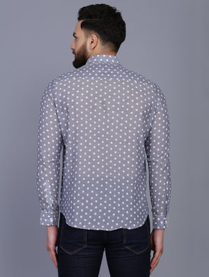 Polka Dot Blue Chambray Dobby Shirt