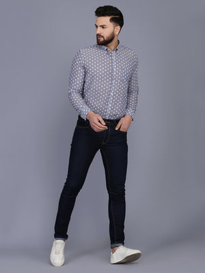 Polka Dot Blue Chambray Dobby Shirt