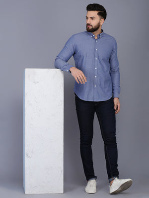 Blue Slim Fit Chambray Solid Formal Shirt