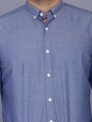 Blue Slim Fit Chambray Solid Formal Shirt