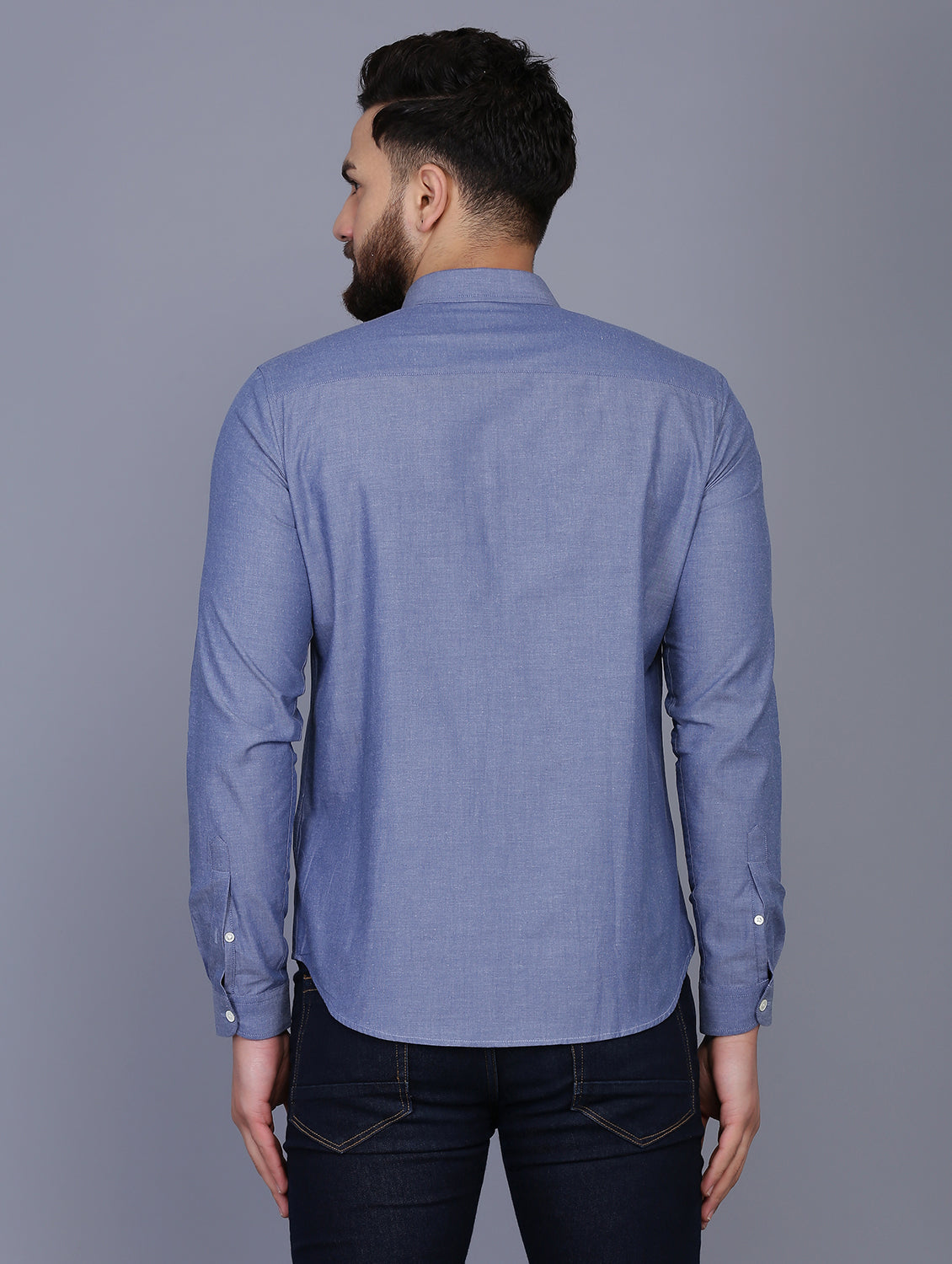 Blue Slim Fit Chambray Solid Formal Shirt