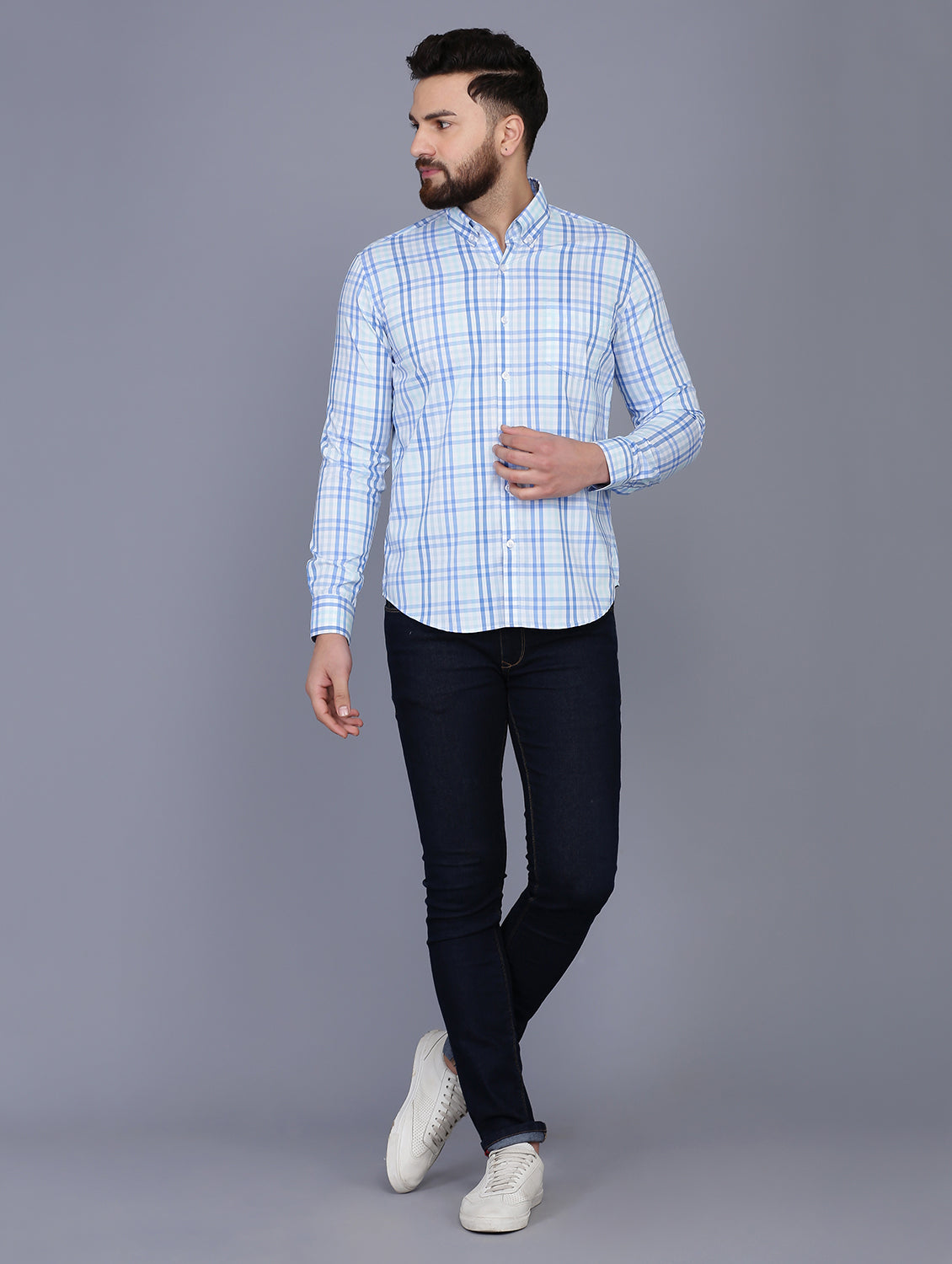 Sky Blue Cotton checkered shirt