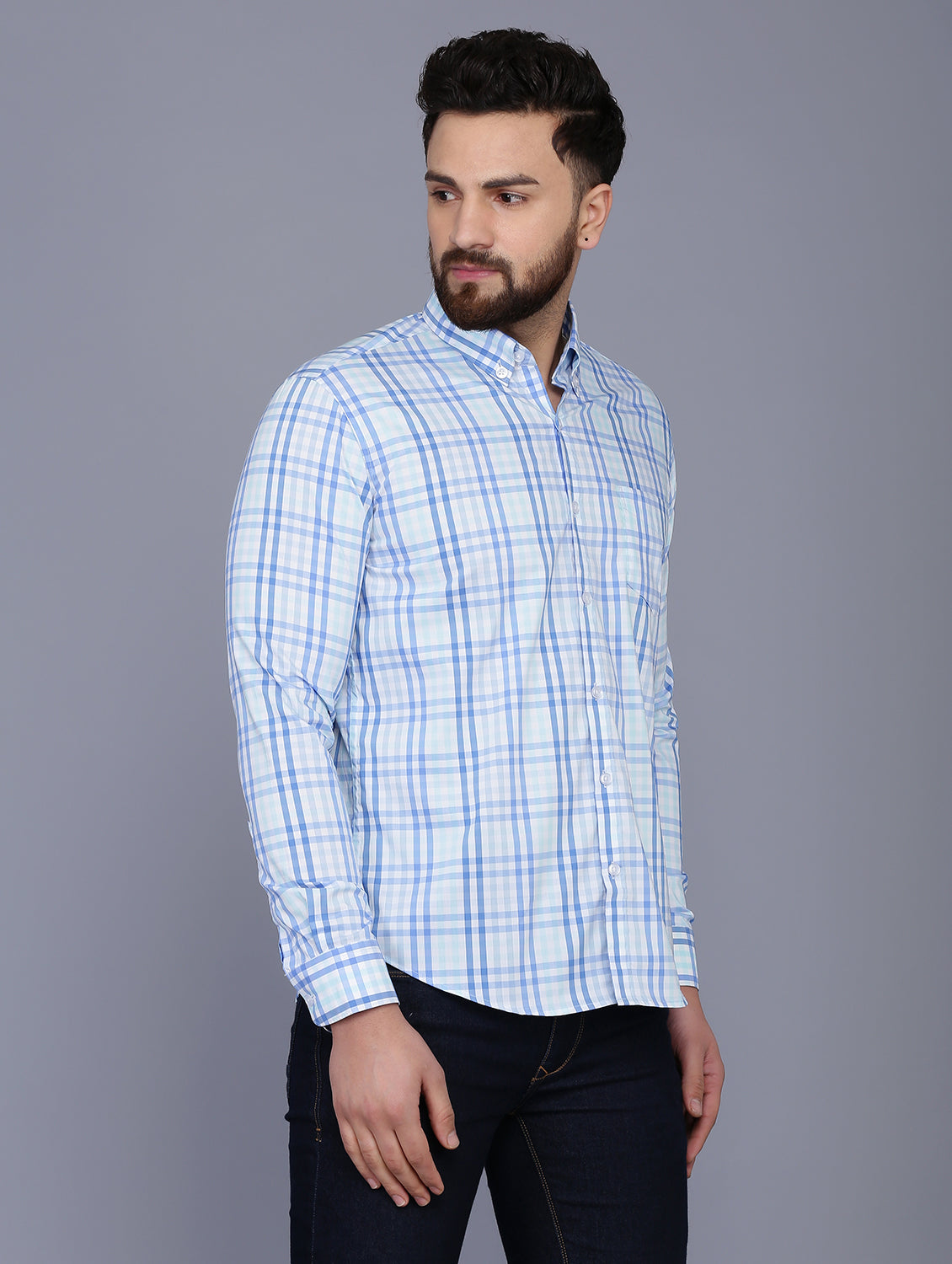 Sky Blue Cotton checkered shirt