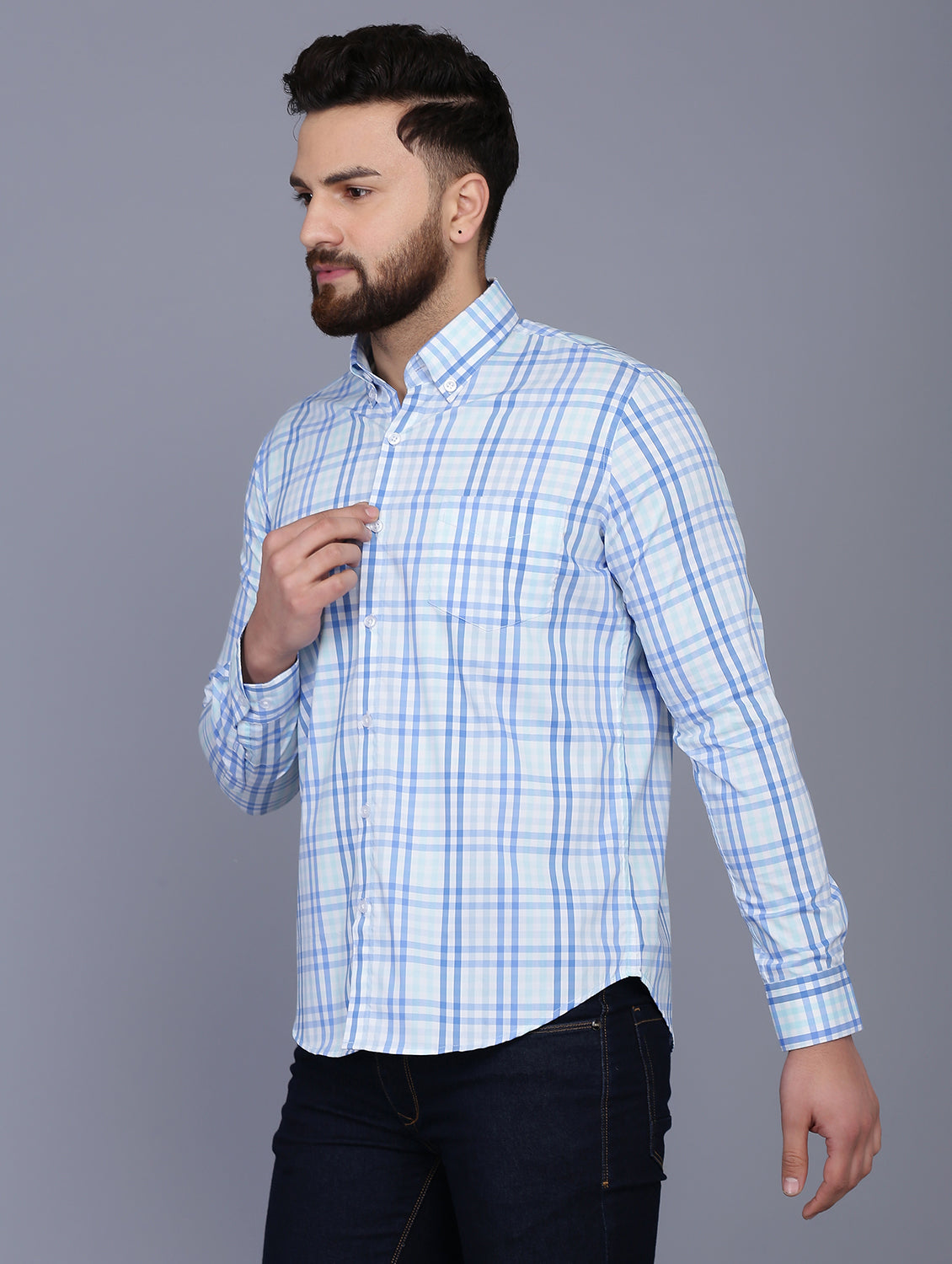 Sky Blue Cotton checkered shirt