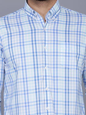 Sky Blue Cotton checkered shirt