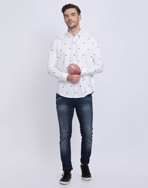 White with Navy Boota  Emb. shirt