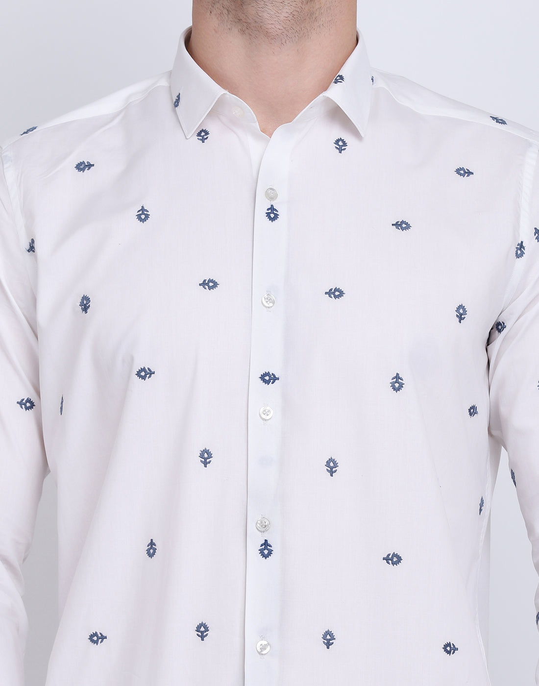 White with Navy Boota  Emb. shirt