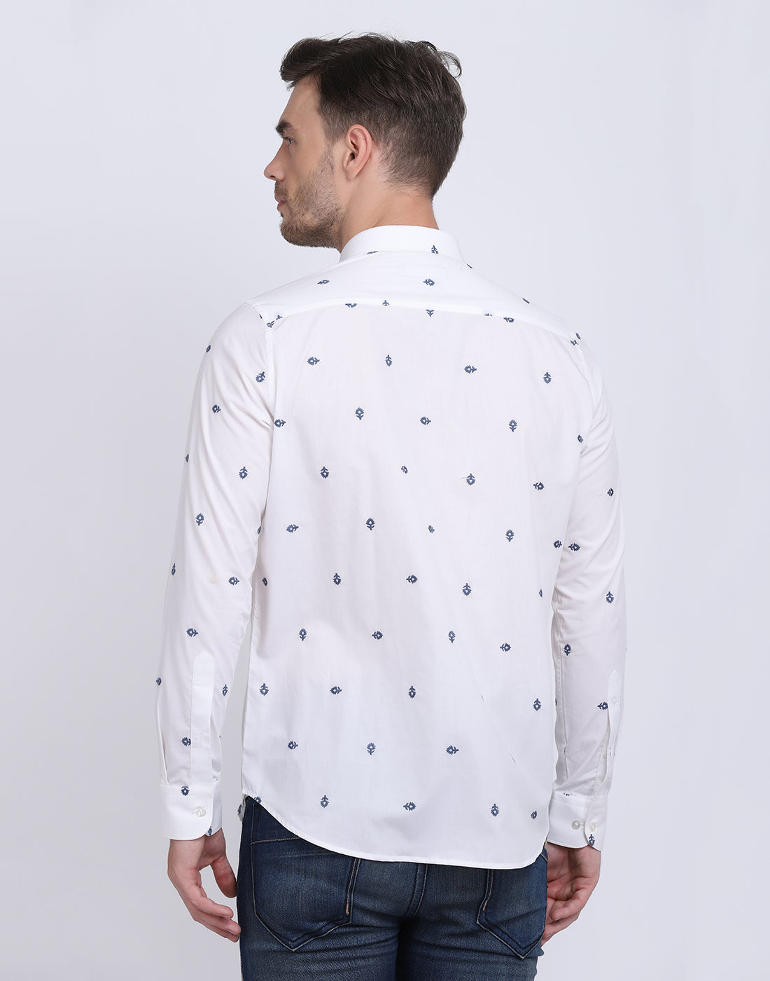 White with Navy Boota  Emb. shirt