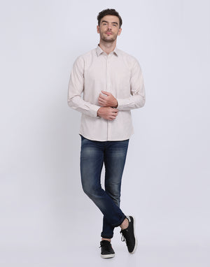 Cotton oxford Casual camel & white striped Shirt