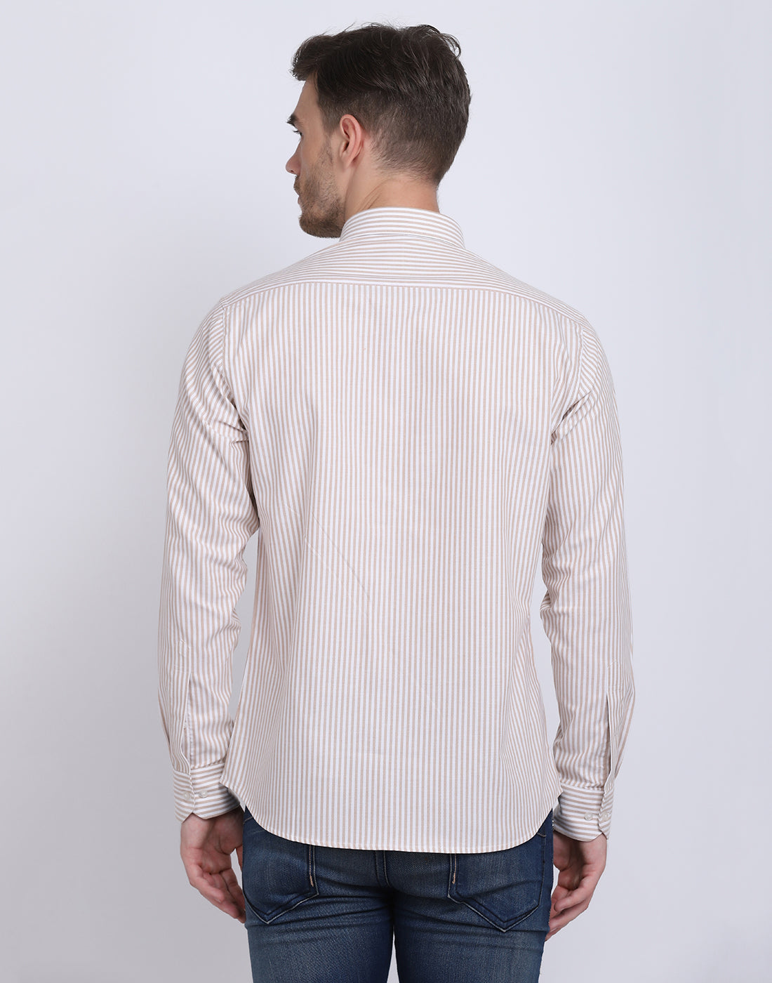 Cotton oxford Casual camel & white striped Shirt