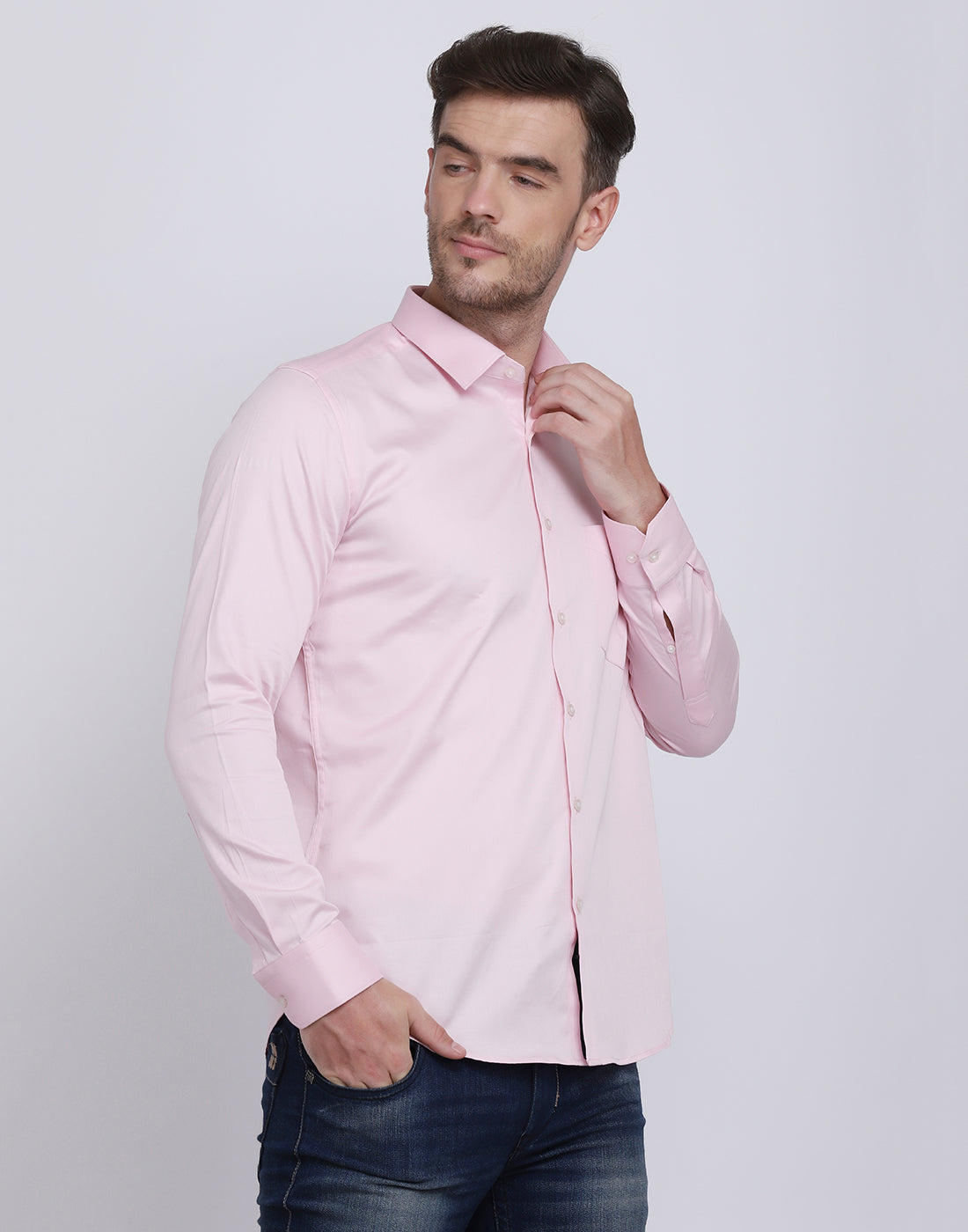 Soft Pink Cotton Satin Men's Shirt