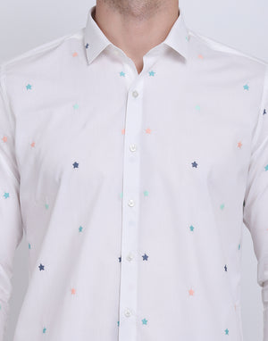 White with embroidered shirt Casual/Party Shirt