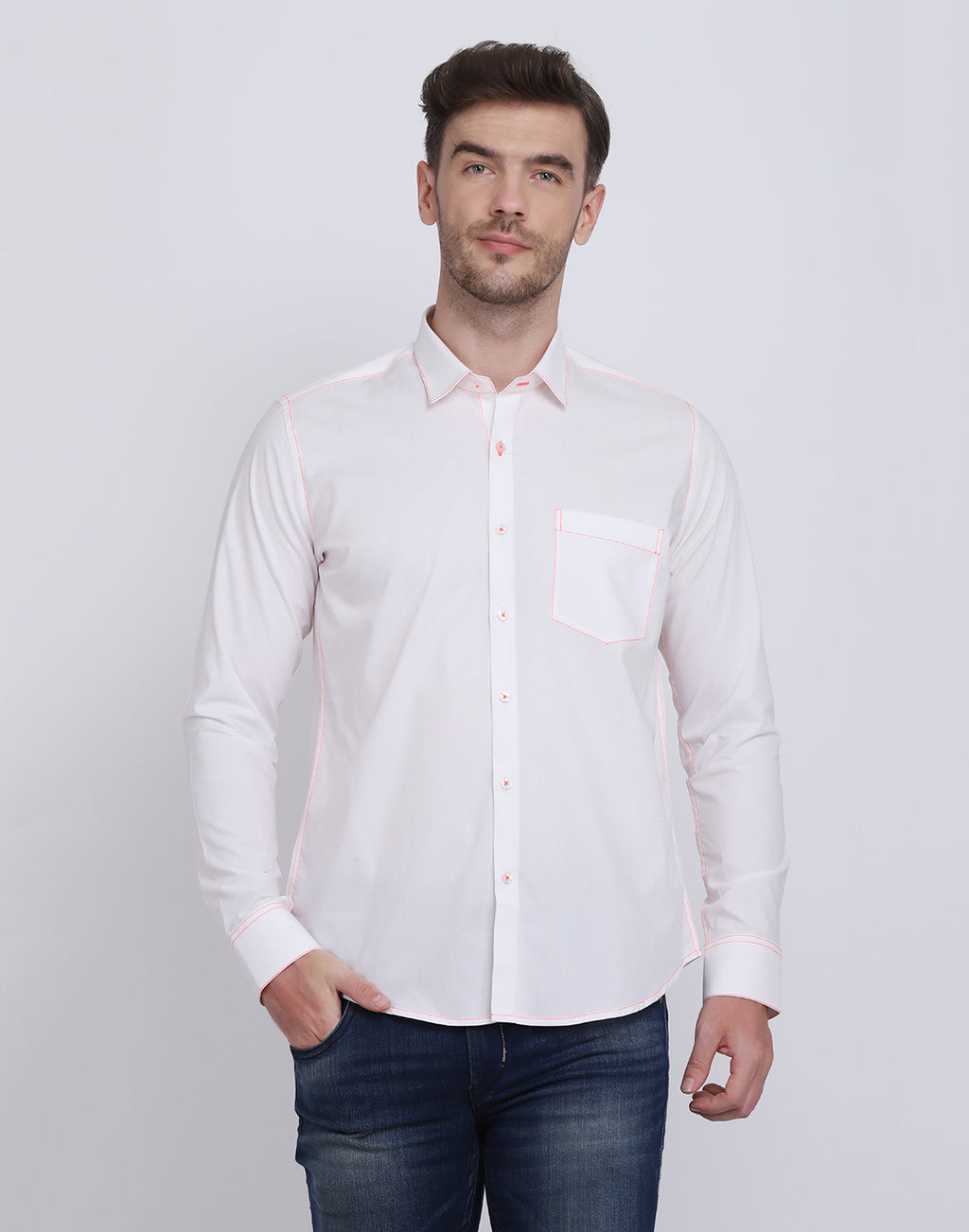 Neon Pink Contrast Stitching detailed men's shirt