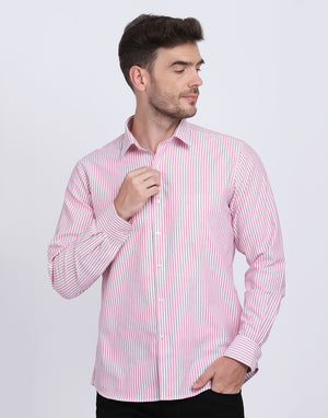 Cotton oxford Casual pink & white striped Shirt