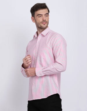 Cotton oxford Casual pink & white striped Shirt