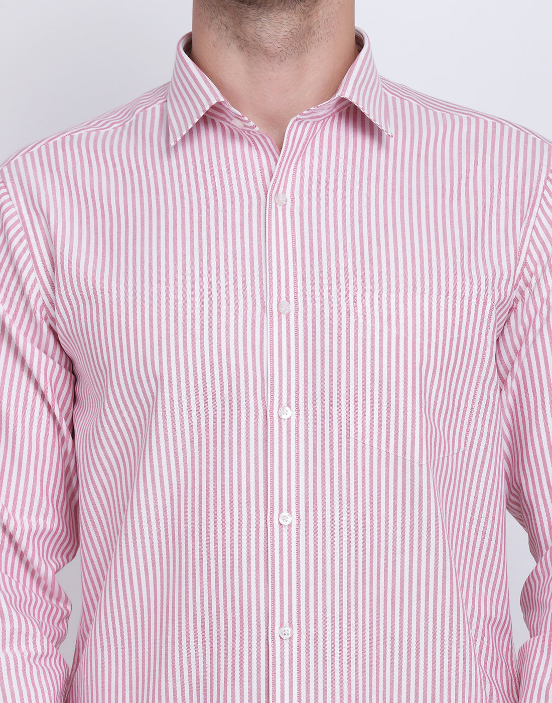 Cotton oxford Casual pink & white striped Shirt