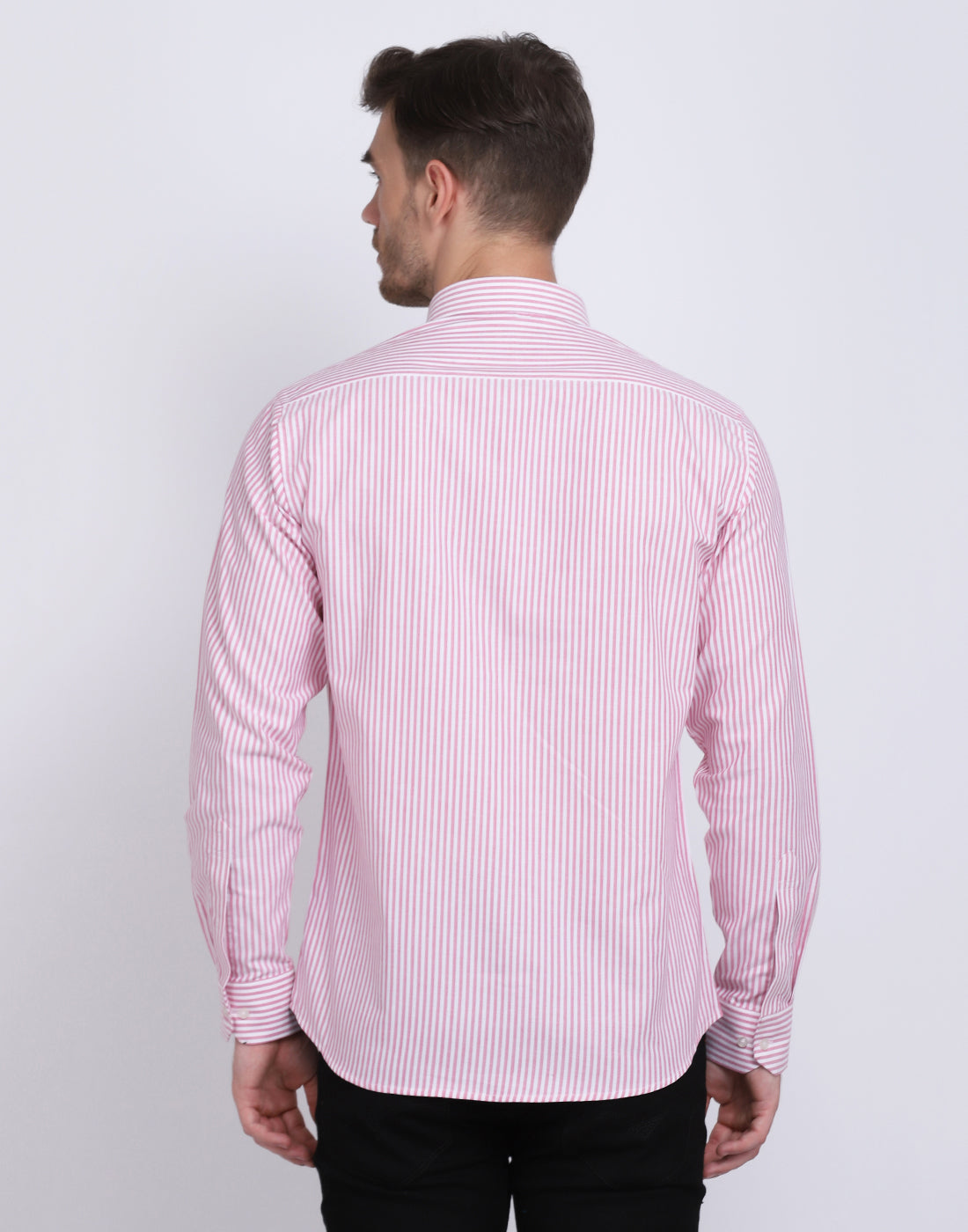 Cotton oxford Casual pink & white striped Shirt