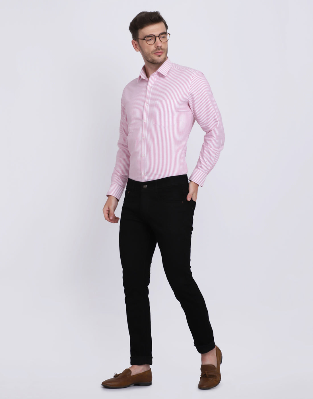 Cotton oxford Casual pink & white striped Shirt