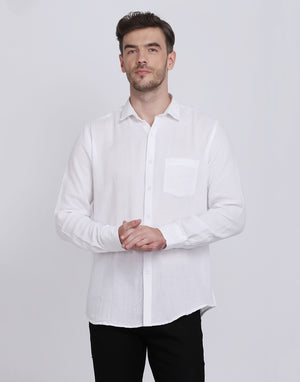 Double Cloth Crinkled Cotton men's Long Sleeves shirt