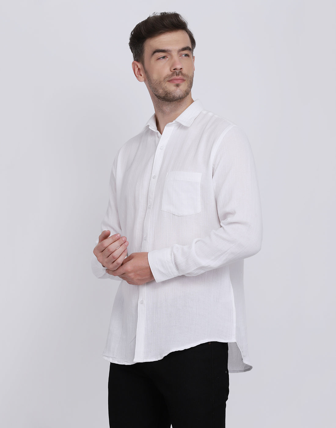 Double Cloth Crinkled Cotton men's Long Sleeves shirt