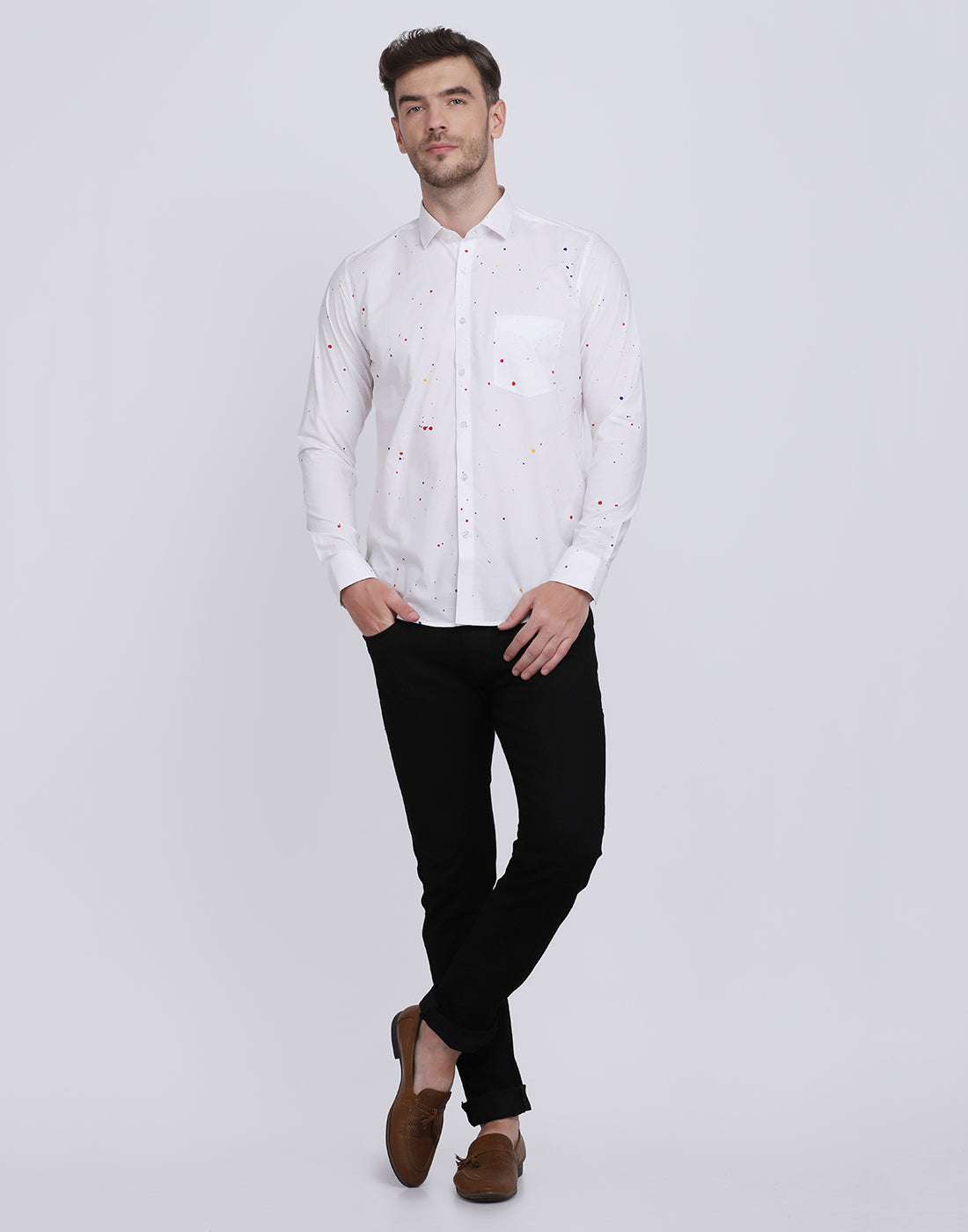 Multicolor hand drop paint casual white shirt