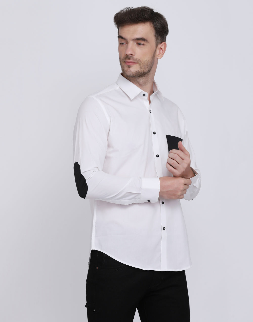 White with Black Pocket detailed cotton shirt