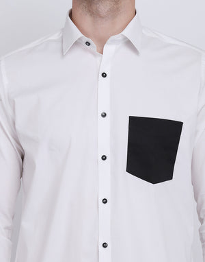 White with Black Pocket detailed cotton shirt