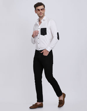 White with Black Pocket detailed cotton shirt