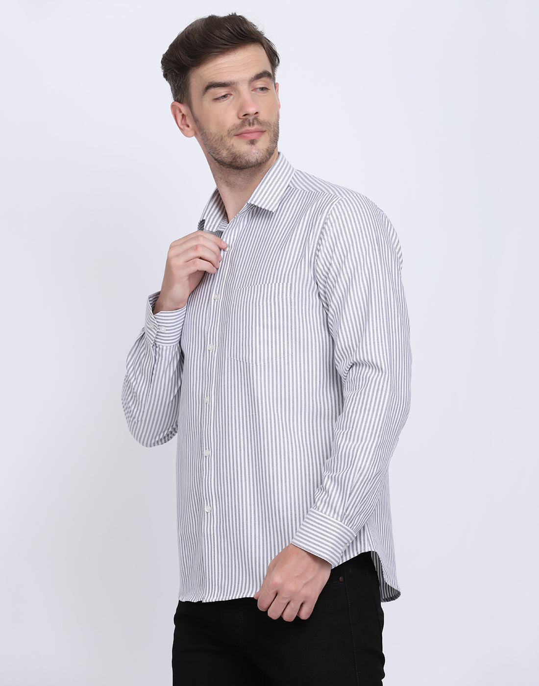 Cotton oxford Casual pink & white striped Shirt