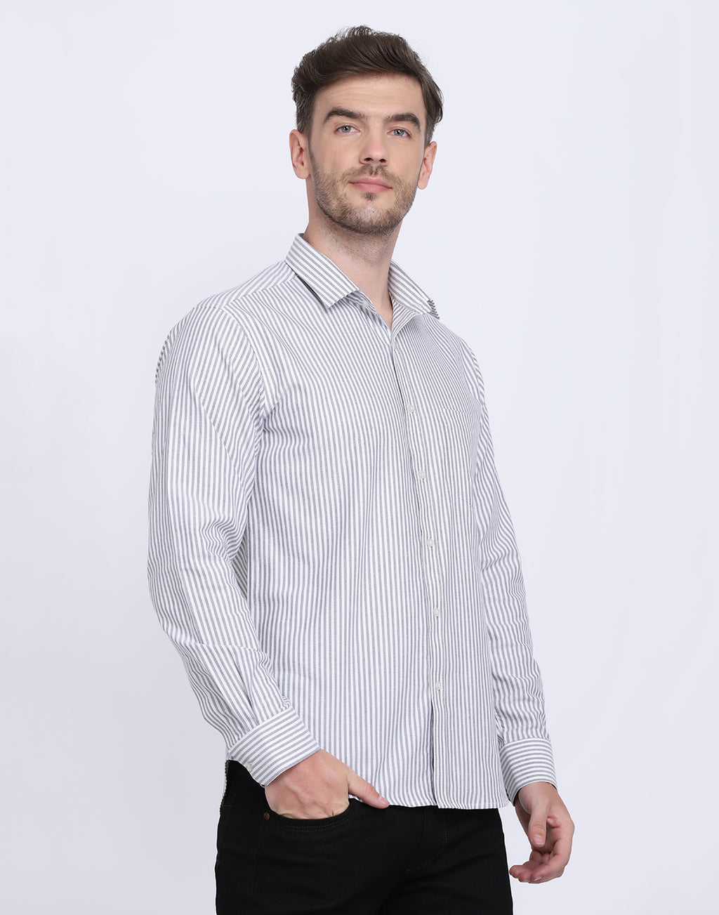 Cotton oxford Casual black & white striped Shirt