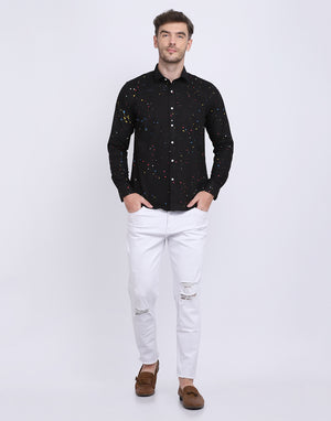 Multicolor hand drop paint casual black shirt