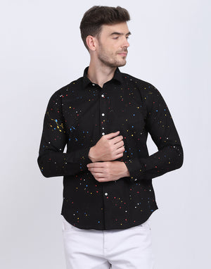 Multicolor hand drop paint casual black shirt