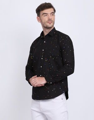 Multicolor hand drop paint casual black shirt