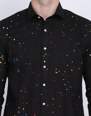 Multicolor hand drop paint casual black shirt