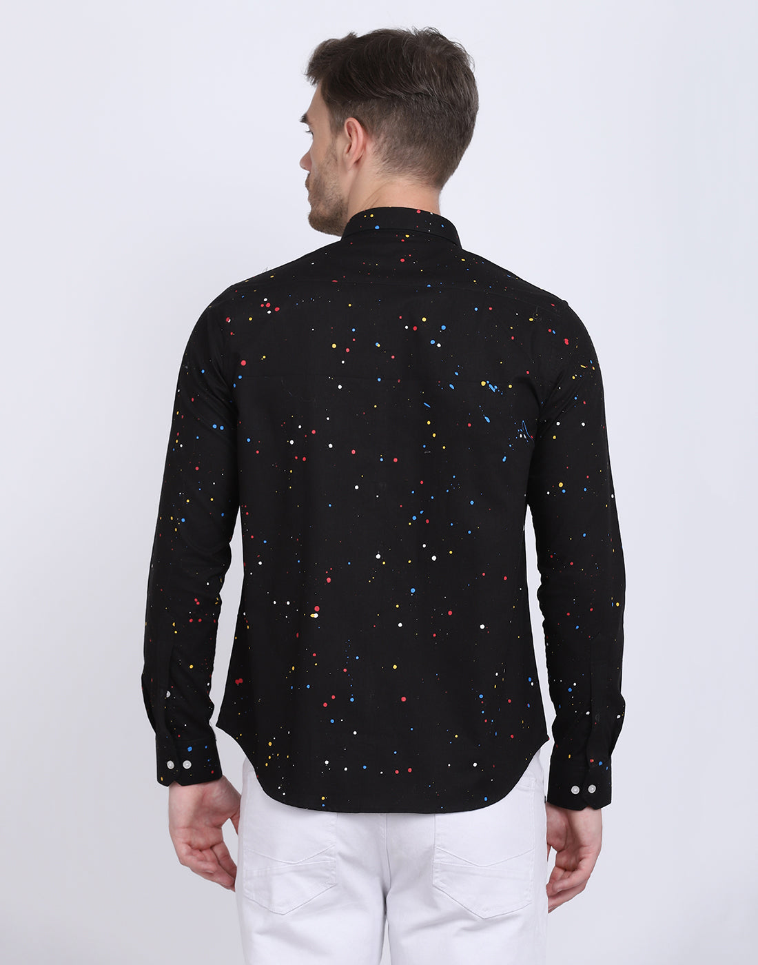 Multicolor hand drop paint casual black shirt