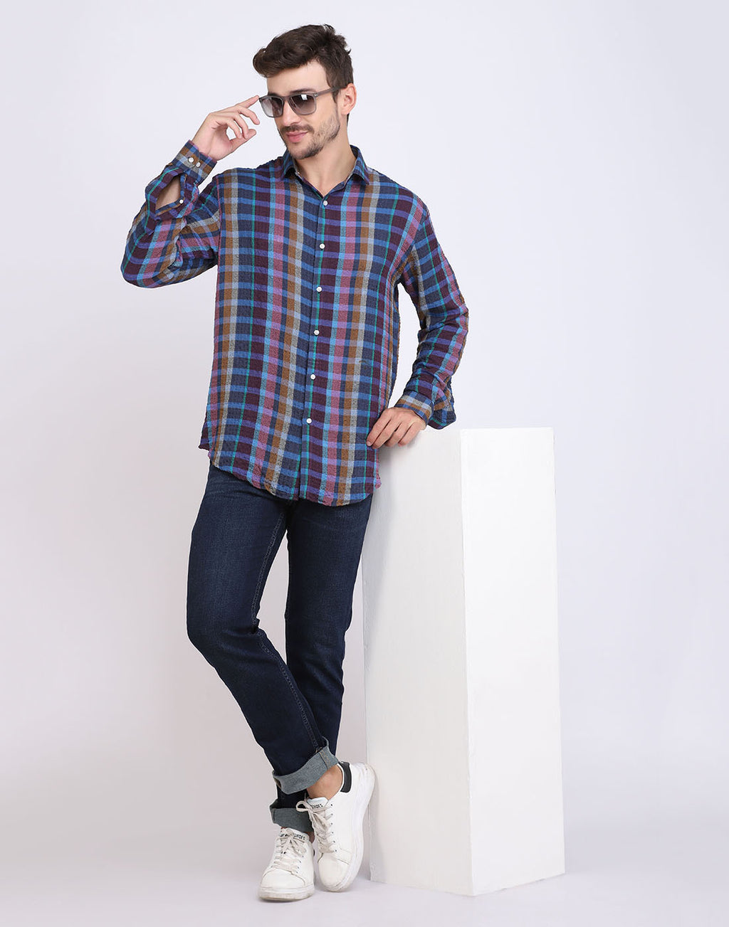 Blue Checkered Seersucker slim fit shirt