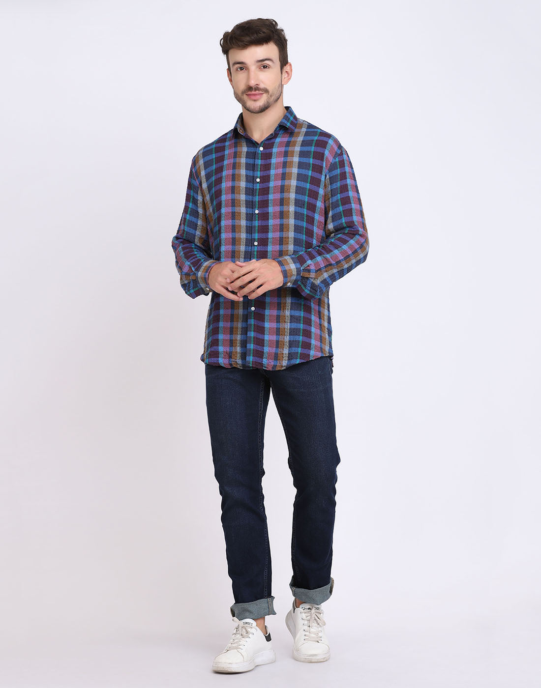 Blue Checkered Seersucker slim fit shirt