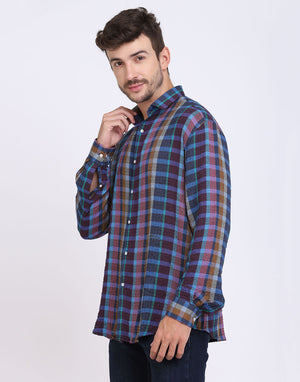 Blue Checkered Seersucker slim fit shirt