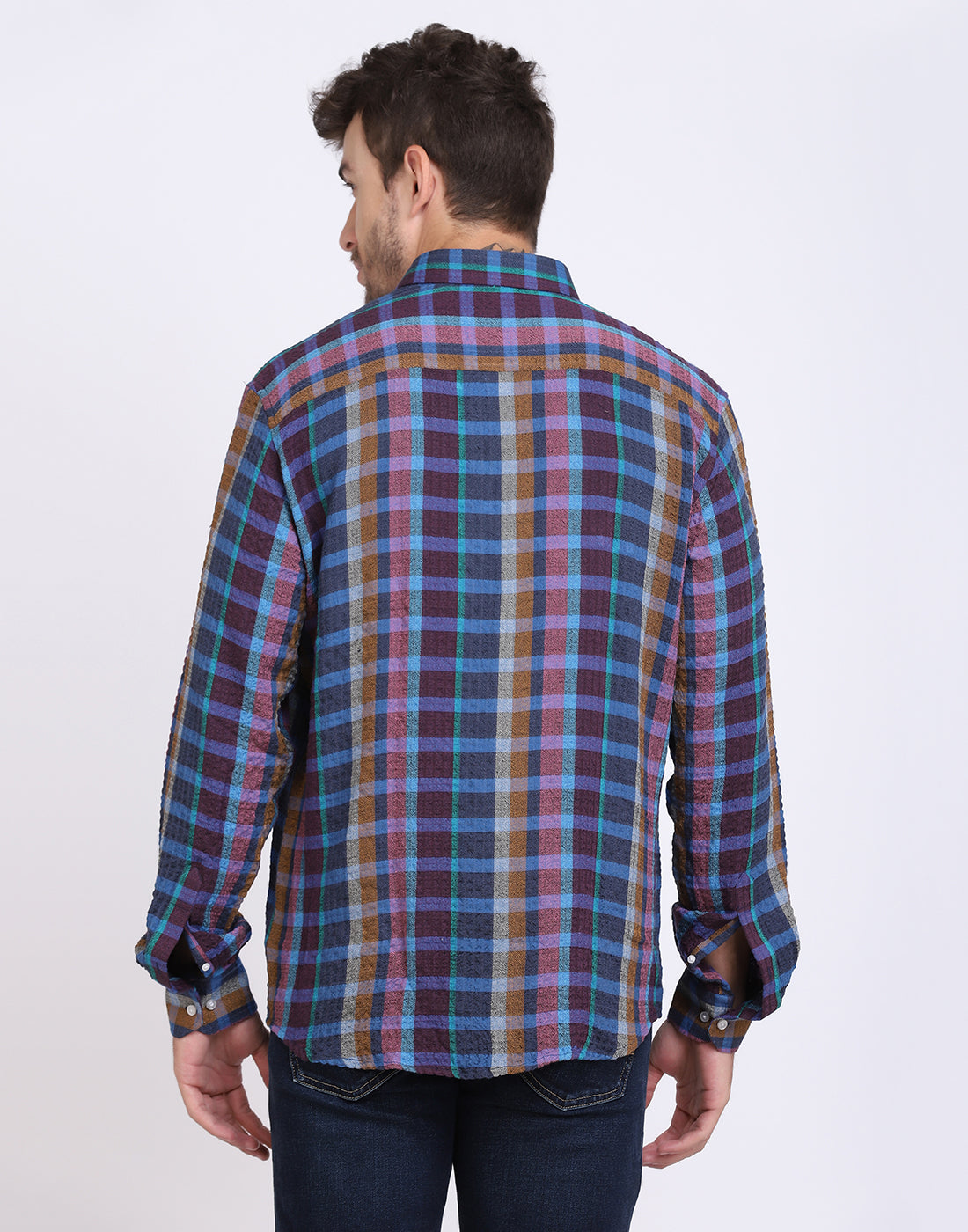 Blue Checkered Seersucker slim fit shirt