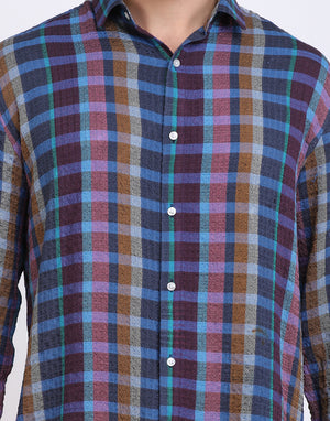 Blue Checkered Seersucker slim fit shirt