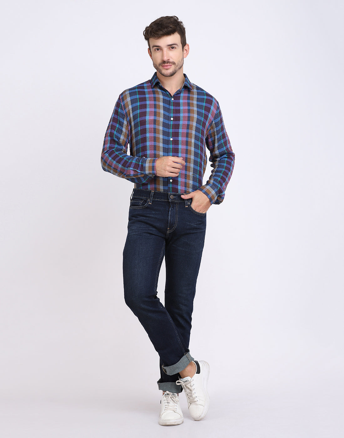 Blue Checkered Seersucker slim fit shirt