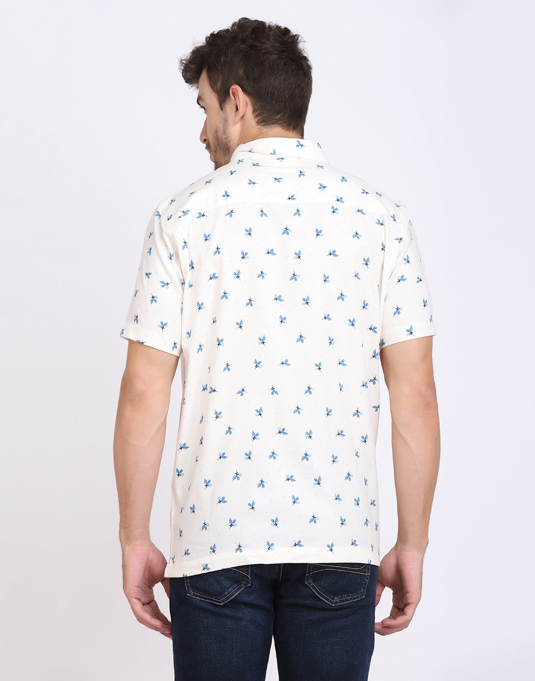 Blue & White floral printed Rayon shirt