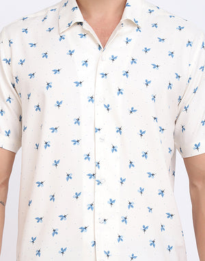 Blue & White floral printed Rayon shirt