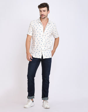 Blue & White floral printed Rayon shirt