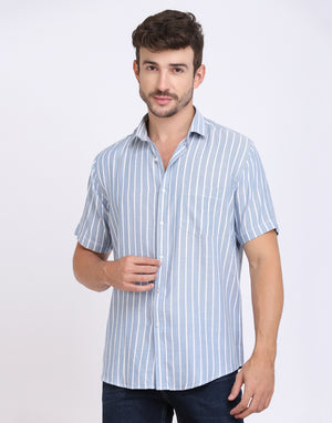 Blue & white vertical Striped Rayon shirt