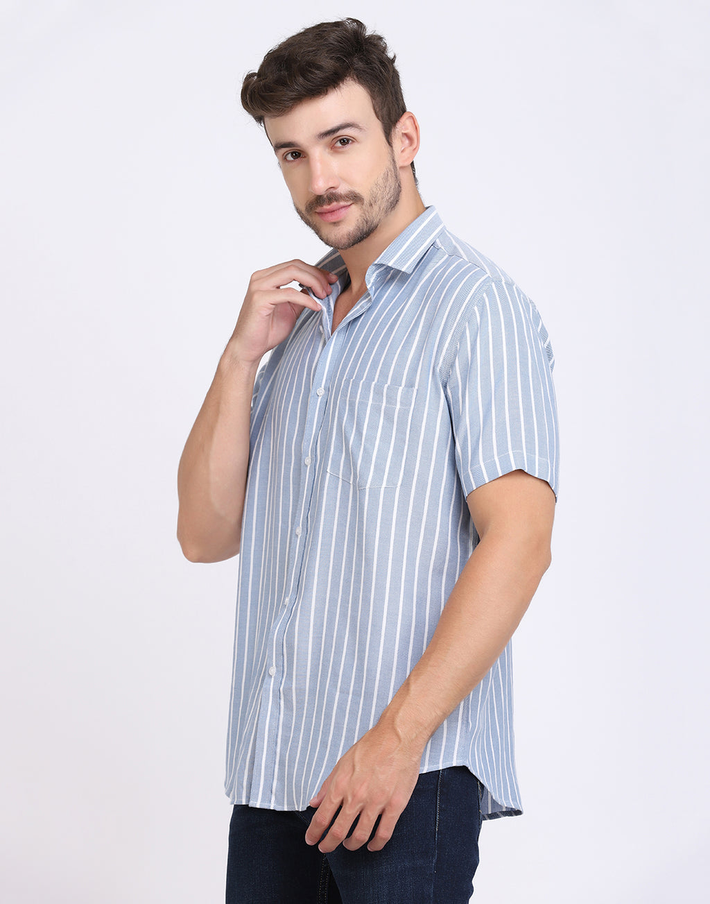 Blue & white vertical Striped Rayon shirt