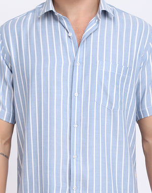 Blue & white vertical Striped Rayon shirt