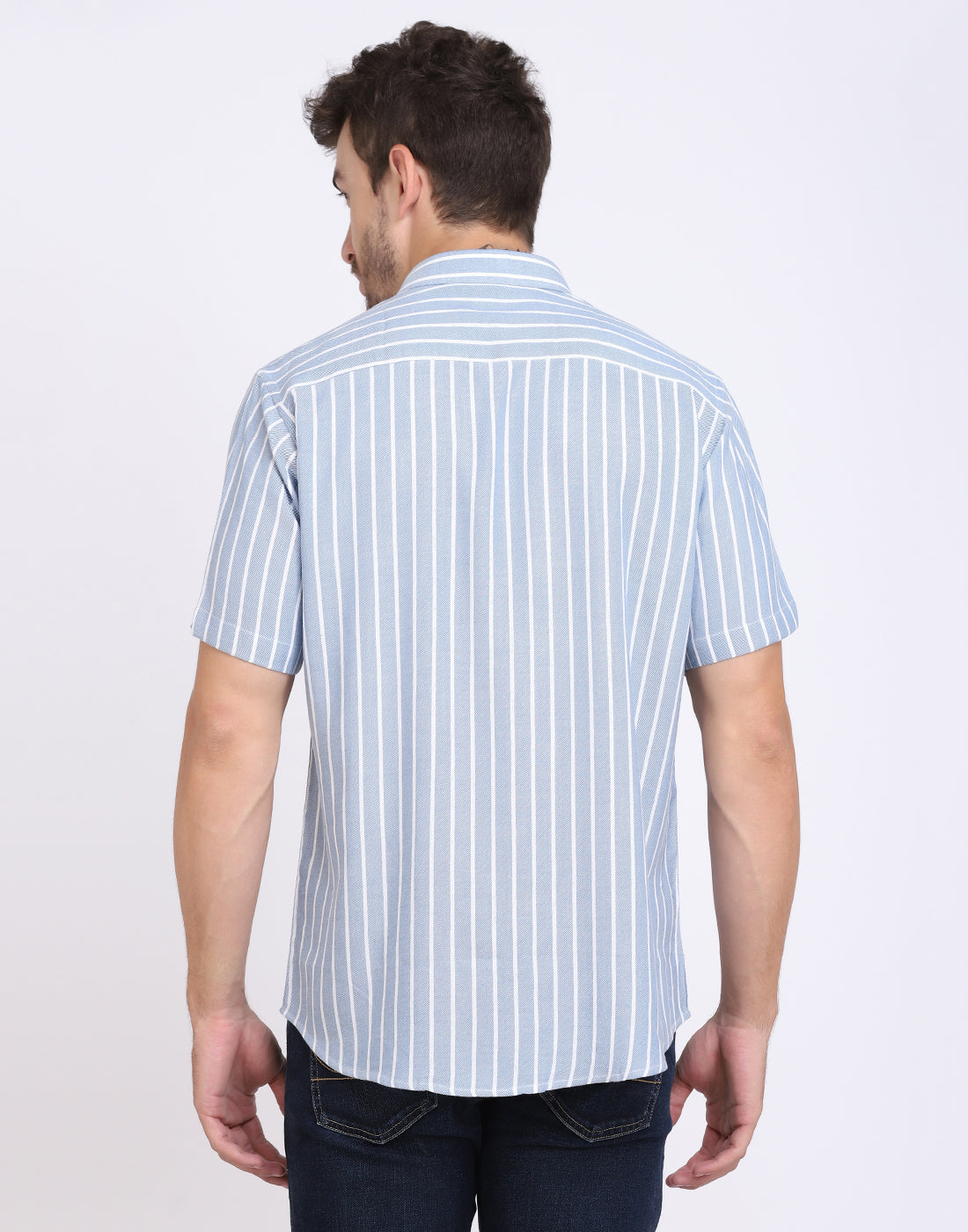 Blue & white vertical Striped Rayon shirt