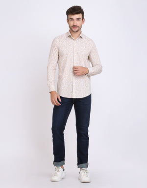 Gold & white ethnic Paisley Print cotton shirt