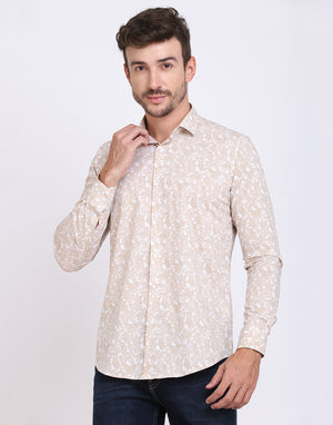 Gold & white ethnic Paisley Print cotton shirt